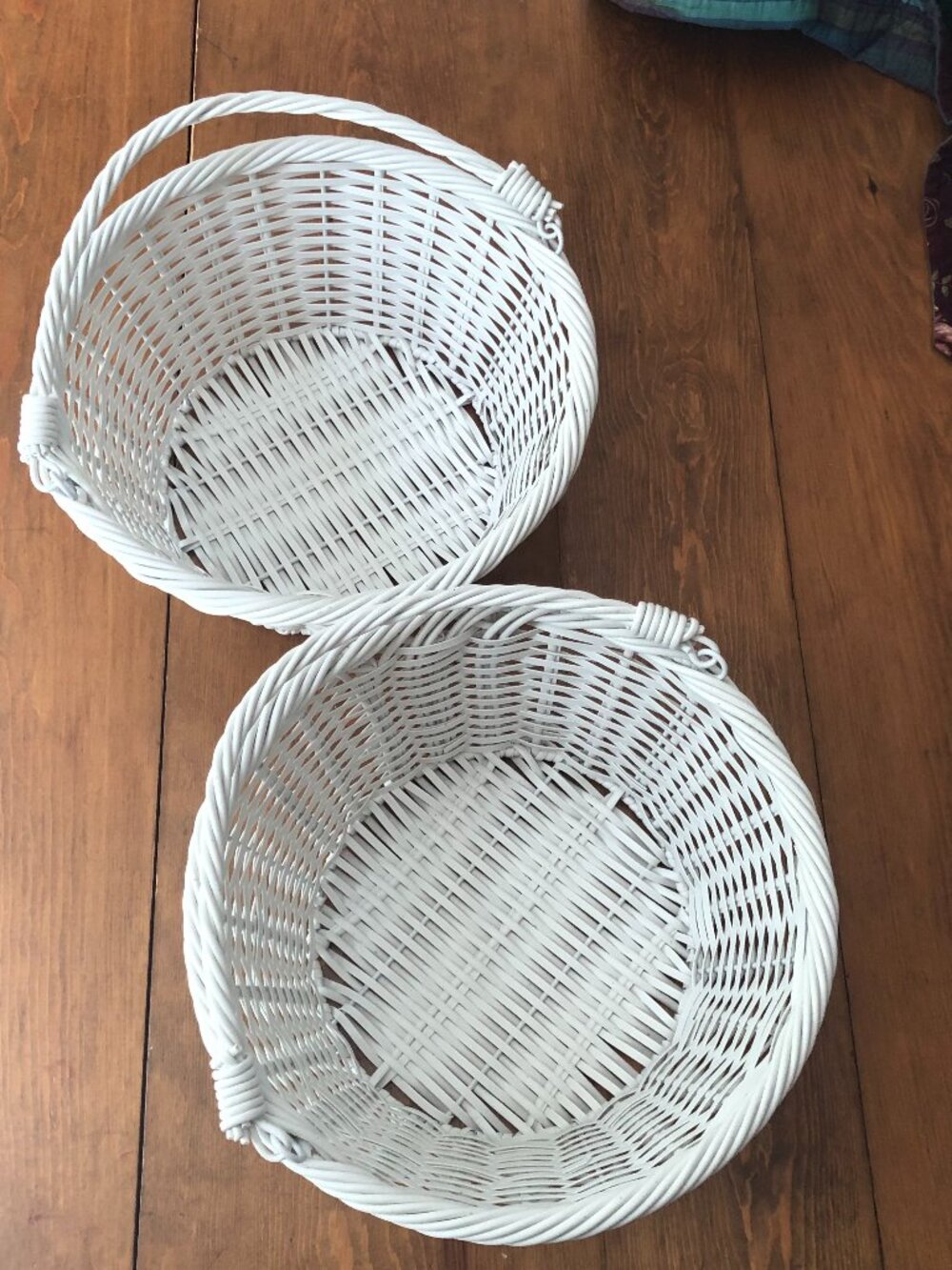 Set of 2 White Wicker Baskets - 12 Inch Round Storage Baskets Farmhouse